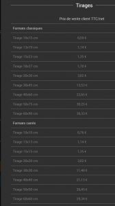 Grille Tarifaire Tirages Papier Classique